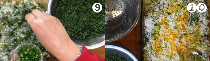 پاشیدن شوید روی برنح دم کشیده